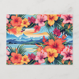 Cartão Postal Flores Tropicais Coloridas & Paisagem