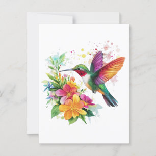 Cartão Postal Flores Tropicais De Hummingbird