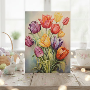 Cartão Postal Flores Tulipas de Páscoa Vintage