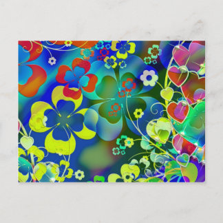 Cartão Postal Flores Verdes Azuis