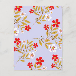 Cartão Postal Flores Vermelhas Bonitas no Estilo Vintage em Padr