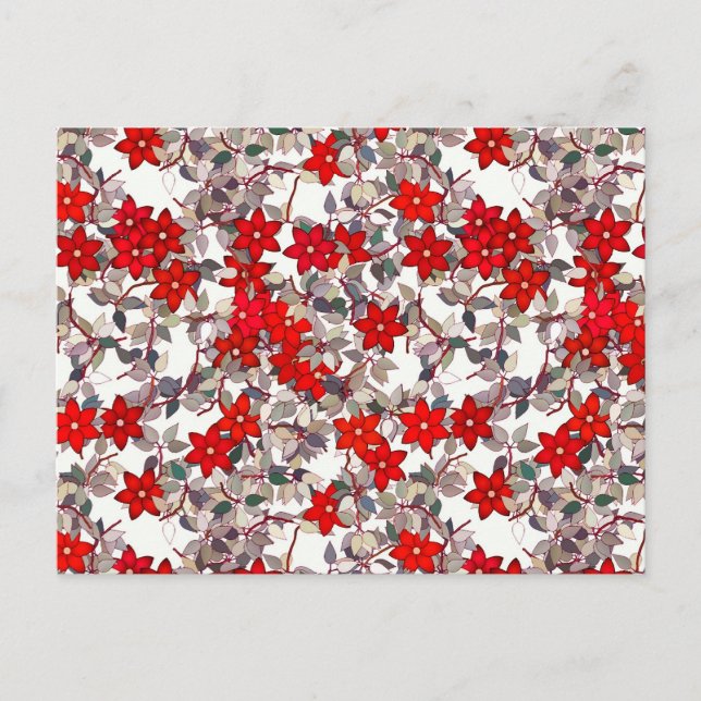 Cartão Postal Flores vermelhas e folhas cinza prateado (Frente)