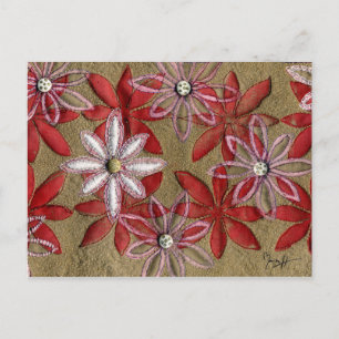 Cartão Postal Flores Vermelhas e Rosa, Enfileiradas, Mão Esculpi