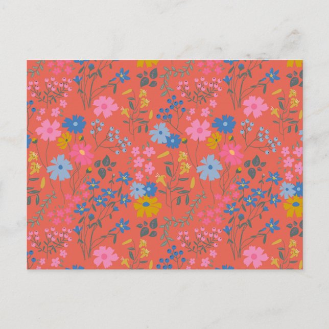 Cartão Postal Flores Vermelhas Modernas Boho de Flores Silvestre (Frente)