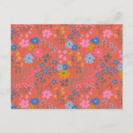 Cartão Postal Flores Vermelhas Modernas Boho de Flores Silvestre