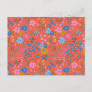 Cartão Postal Flores Vermelhas Modernas Boho de Flores Silvestre