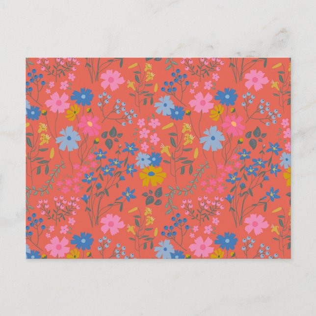 Cartão Postal Flores Vermelhas Modernas Boho de Flores Silvestre (Frente)