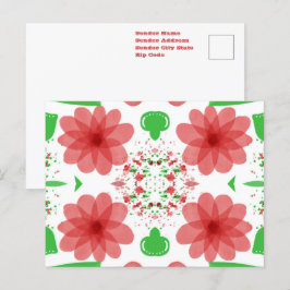 Cartão Postal Flores Vermelhas Whimsical Deixam Verdes Em Arte B