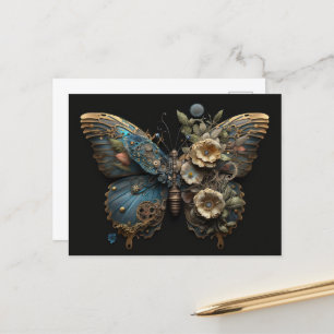 Cartão Postal Flores Vintage Borboleta Steampunk