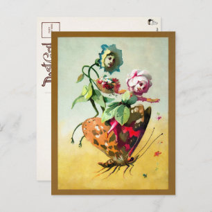 Cartão Postal Flores Vitorianas Andando Cartaz de Borboleta