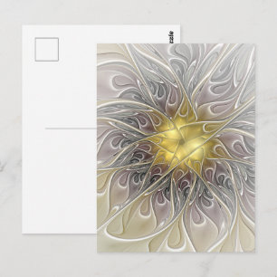 Cartão Postal Florescer Com Floral Fractal Abstrata Moderna Dour