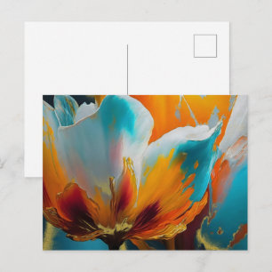 Cartão Postal Florescer em Laranja e Azul Turquesa