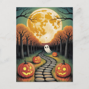Cartão Postal Floresta da Lua do Fantasma da Abóbora de Hallowee