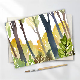 Cartão Postal Floresta de Aquarela | Pintura de Floresta da Natu