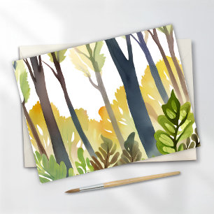 Cartão Postal Floresta de Aquarela Pintura de Floresta da Natu