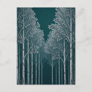 Cartão Postal Floresta de Árvores Bétula Branca Teal Escuro