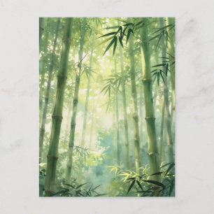 Cartão Postal Floresta de Bambu Sereno Brilho de Nevoeiro