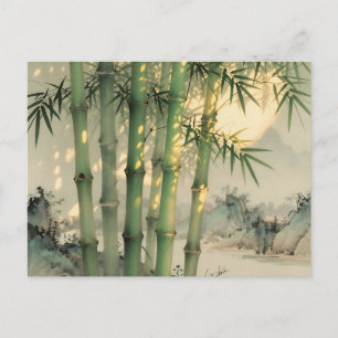 Cartão Postal Floresta de Bambu Verde Tinta Chinesa