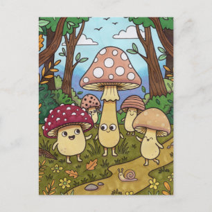 Cartão Postal Floresta de Cogumelos Fofos, Fungo Caprichoso