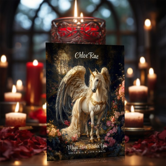 Cartão Postal Floresta de Fantasia Clássica Winged Unicorn Encor (Criador carregado)