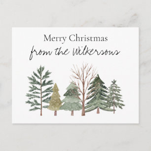Cartão Postal Floresta de Inverno em Aquarela Árvores Simples
