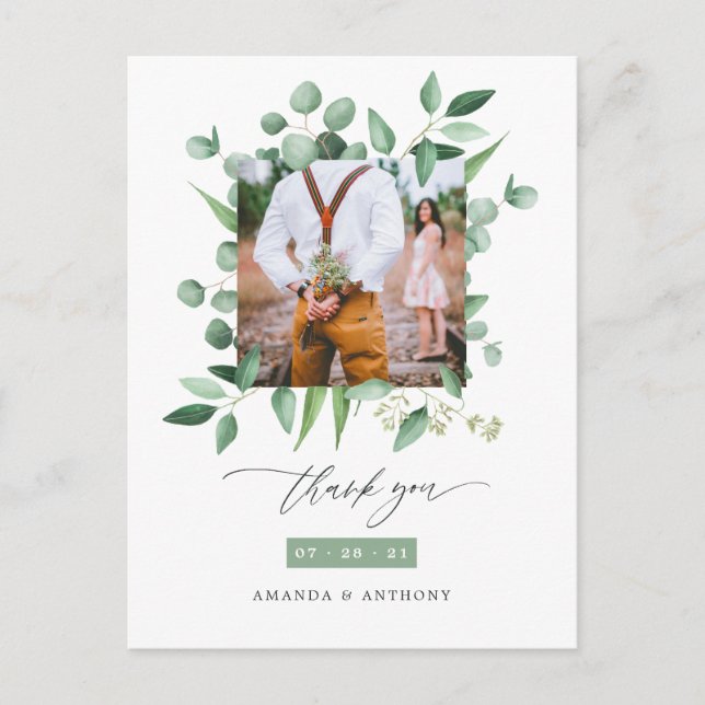 Cartão Postal Floresta De Madeira Eucalipto Casamento Obrigado (Frente)