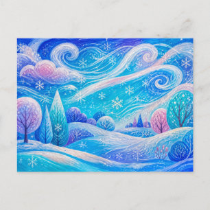 Cartão Postal Floresta de montanha nevada com neve soprada