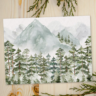 Cartão Postal Floresta de Pinheiros e Montanhas Aquarela