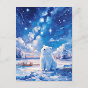 Cartão Postal Floresta de Pinheiros Nevada Urso Polar Noite de I