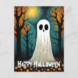 Cartão Postal Floresta de Pumpkin Cérebro-Fantasma do Halloween
