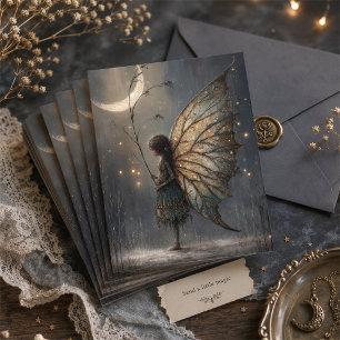 Cartão Postal Floresta Encantada Fada à Luz da Lua Aquarela