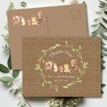 Cartão Postal Floresta Encantada Obrigado<br><div class="desc">Apresentando nosso charmoso design de animais da floresta, perfeito para celebrar a chegada do seu pequeno. Este design rústico apresenta animais adoráveis de floresta, acrescentando um toque da natureza ao seu evento especial. As cores calorosas e convidativas criam uma atmosfera acolhedora, dando o tom para uma celebração memorável. Quer você...</div>