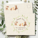 Cartão Postal Floresta Encantada Obrigado<br><div class="desc">Apresentando nosso charmoso design de animais da floresta, perfeito para celebrar a chegada do seu pequeno. Este design rústico apresenta animais adoráveis de floresta, acrescentando um toque da natureza ao seu evento especial. As cores calorosas e convidativas criam uma atmosfera acolhedora, dando o tom para uma celebração memorável. Quer você...</div>