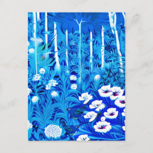 Cartão Postal Floresta Fantasia com Flores e Pássaros