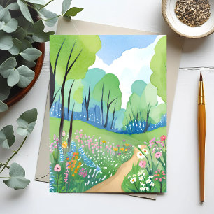 Cartão Postal Floresta Floral Aquarela da Natureza Flores Silv