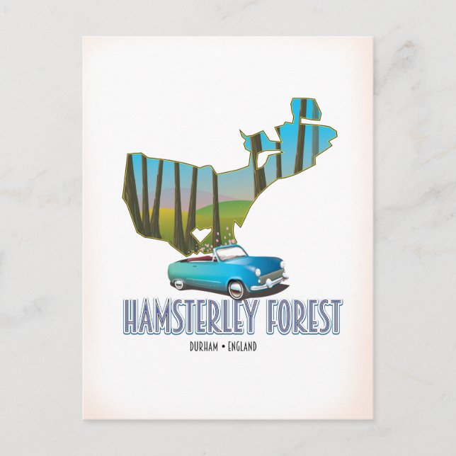 Cartão Postal Floresta Hamsterley Durham Inglaterra mapa (Frente)