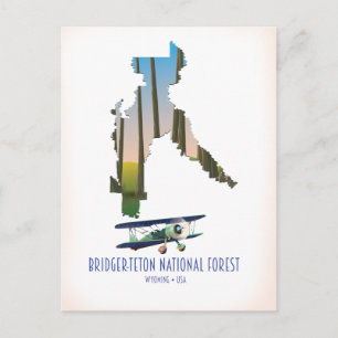 Cartão Postal floresta nacional bridger-teton, mapa de wyoming