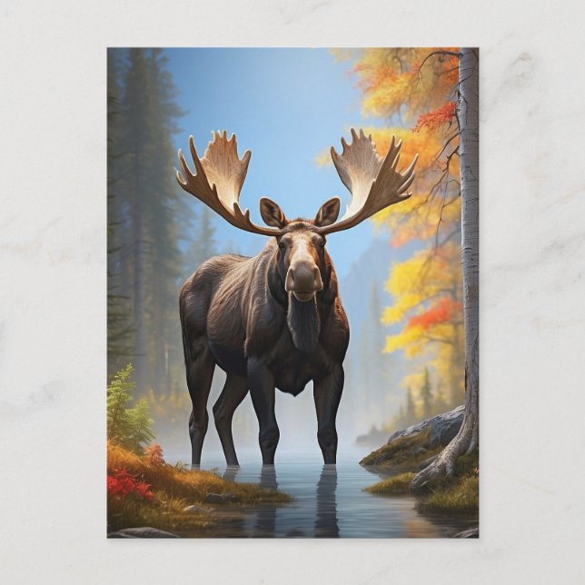 Cartão Postal *~* Floresta Natureza do Stream MOOSE Forte AP49 (Frente)