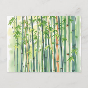 Cartão Postal Floresta Pacífica de Bambu em Aquarela