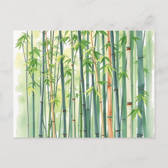 Cartão Postal Floresta Pacífica de Bambu em Aquarela (Frente)