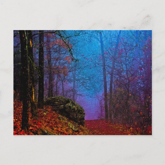 Cartão Postal Floresta Pintada Outono Névoa Roxa (Frente)