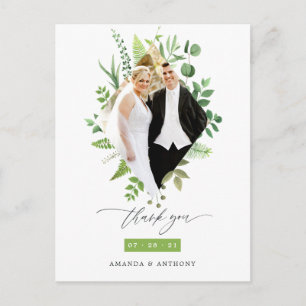 Cartão Postal Floresta Vegetação Casamento Foto Obrigado