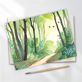 Cartão Postal Floresta Verde Florescente | Aquarela da Natureza
