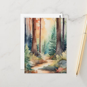 Cartão Postal Floresta Woodsy em Aquarela