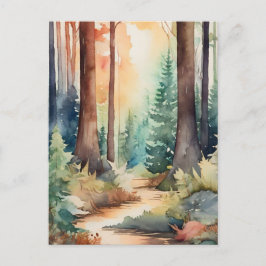 Cartão Postal Floresta Woodsy em Watercolor
