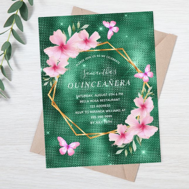 Cartão Postal Florestas cor-de-rosa esmeraldas Quinceanera (Criador carregado)