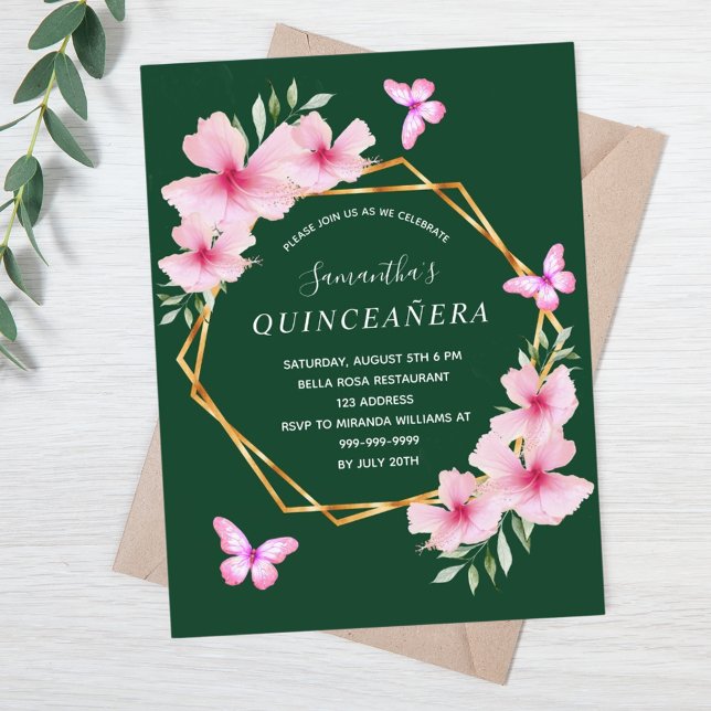 Cartão Postal Florestas cor-de-rosa esmeraldas Quinceanera (Criador carregado)