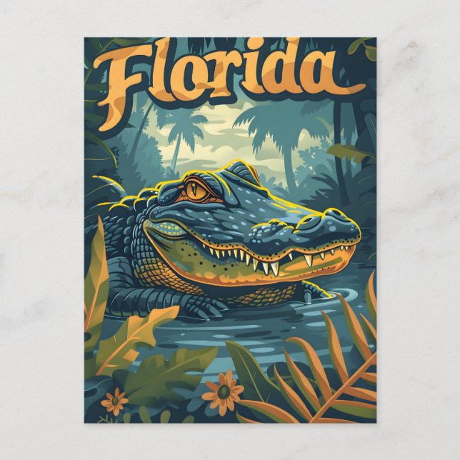 Cartão Postal Flórida Everglades Alligator Vintage (Frente)