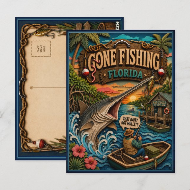Cartão Postal Florida Foi Pescar Longnose Gar (Frente/Verso)