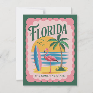 Cartão Postal Flórida O Estado Ensolarado Flamingo de Praia Vint